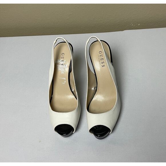 Guess White Black Slingback Heels 10 – Glam, Minimalist, Preppy, Retro - Picture 3 of 7